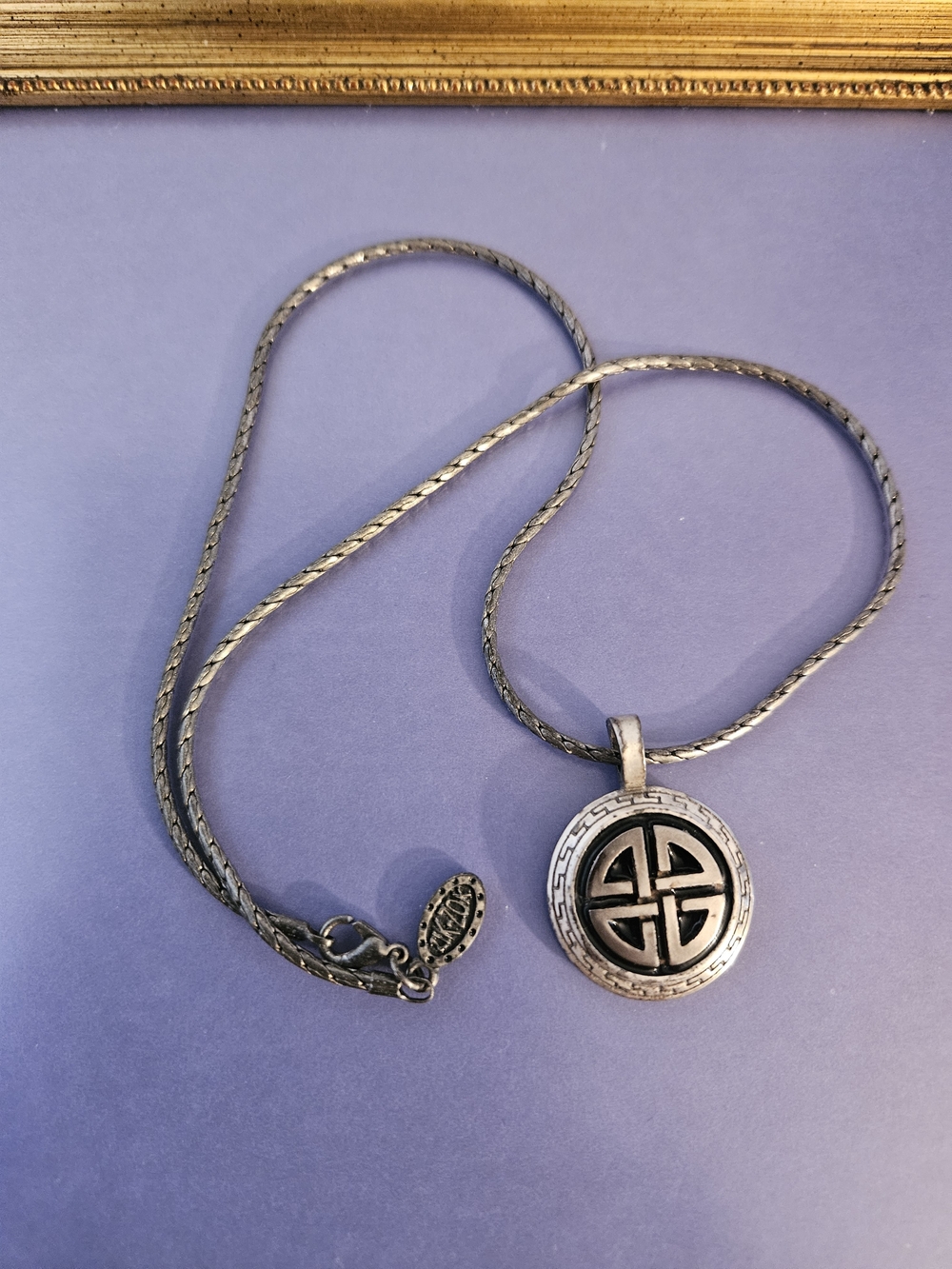 Vintage Zik Zok Pewter Celtic Knot Pendant Necklace Unisex Snake Chain 21 Inches